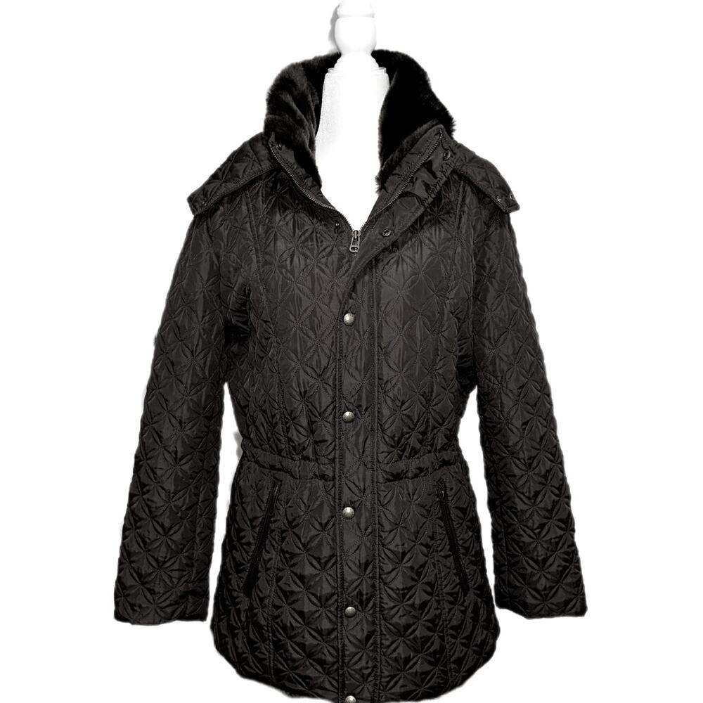 Marc New York Black Acrylic Fur Lined Winter Jacket Womens Medium Size